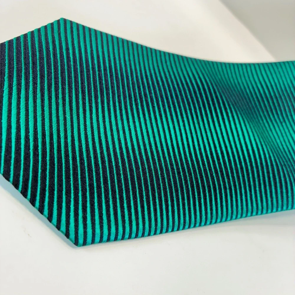 Murano Mens Silk Tie Emerald Green Navy Blue Striped Ribbed Texture USA Made